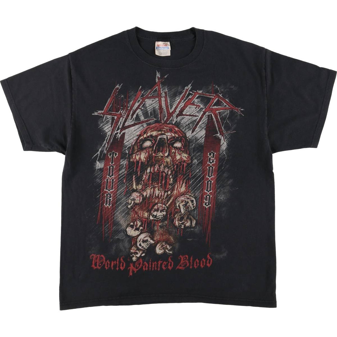 Hanes HANES SLAYER Skull Pattern Band T-shirt, Men's L size cotton black type Vintage Second Hand
