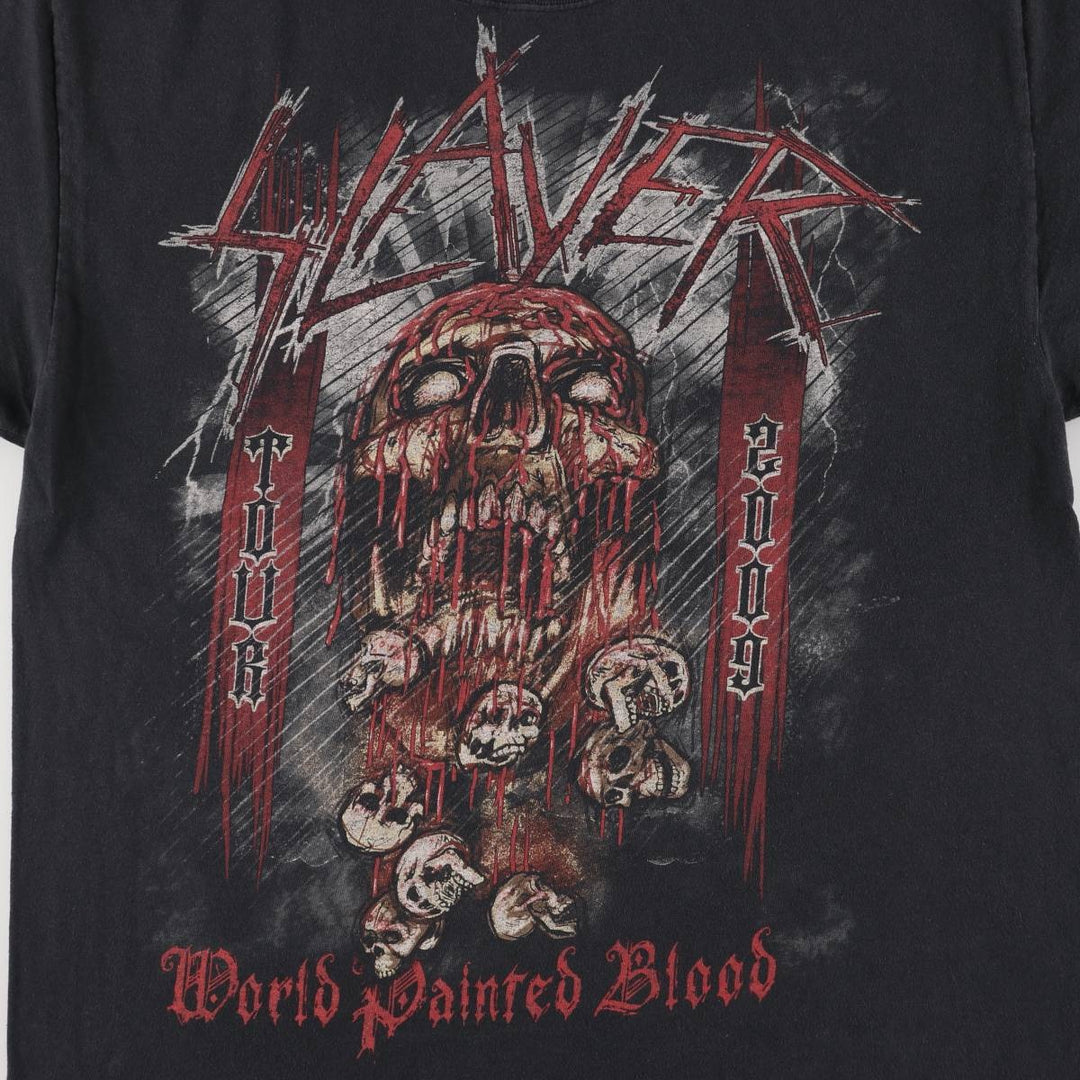 Hanes HANES SLAYER Skull Pattern Band T-shirt, Men's L size cotton black type Vintage Second Hand