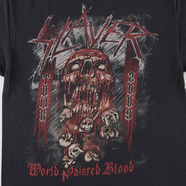 Hanes HANES SLAYER Skull Pattern Band T-shirt, Men's L size cotton black type Vintage Second Hand