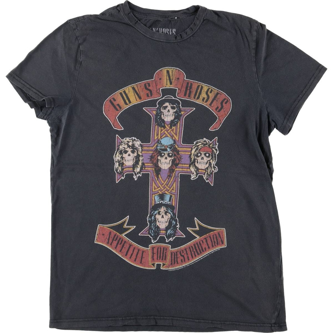 GUNS N' ROSES Skull Pattern Band T-shirt, Men's M size cotton black type Vintage Second Hand