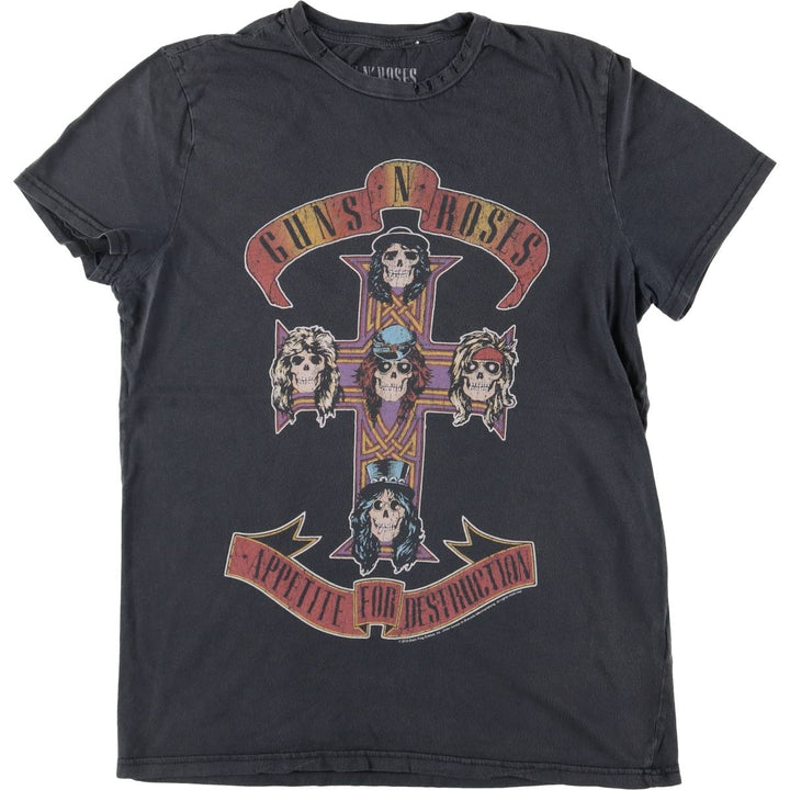 GUNS N' ROSES Skull Pattern Band T-shirt, Men's M size cotton black type Vintage Second Hand