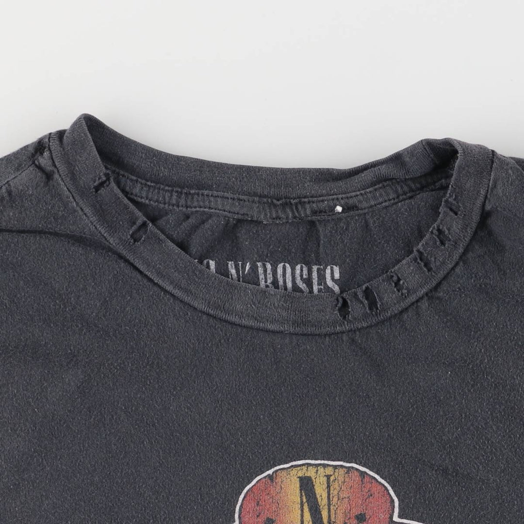 GUNS N' ROSES Skull Pattern Band T-shirt, Men's M size cotton black type Vintage Second Hand