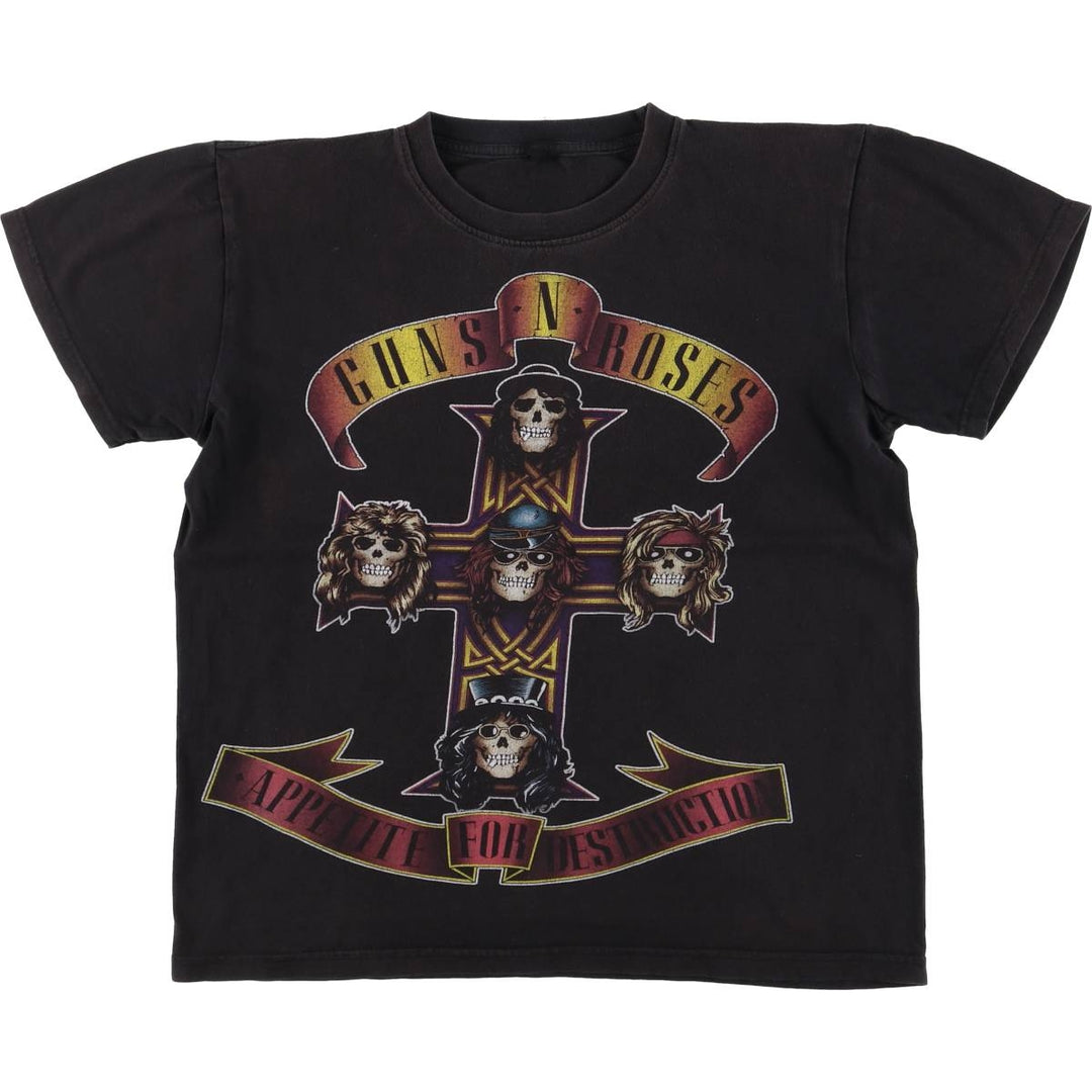 GUNS N' ROSES Skull Pattern Band T-shirt, Men's M size cotton black type Vintage Second Hand