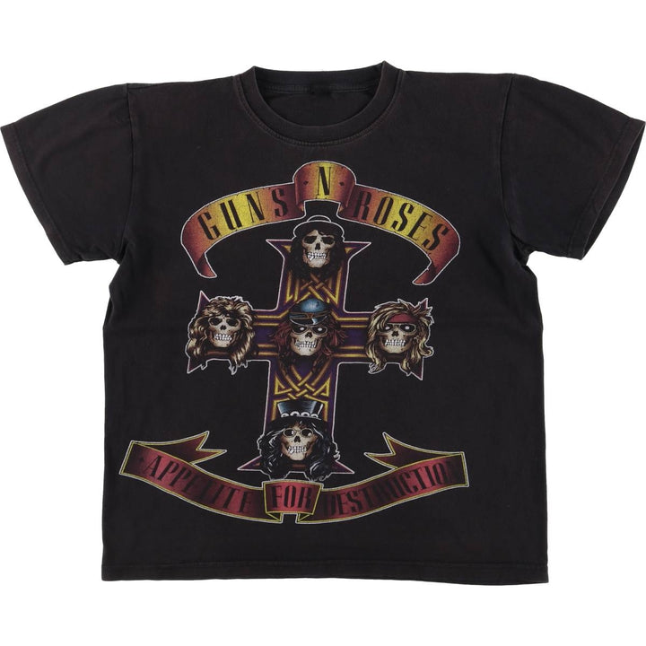 GUNS N' ROSES Skull Pattern Band T-shirt, Men's M size cotton black type Vintage Second Hand