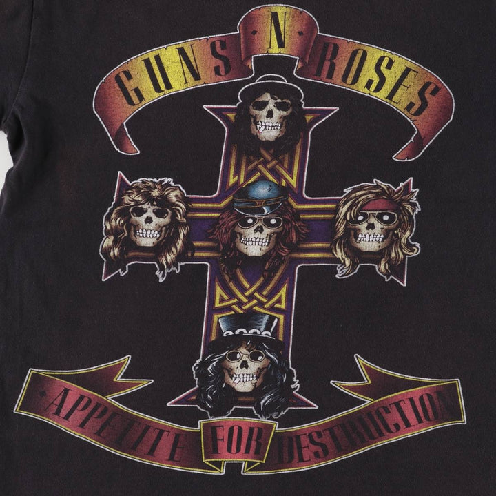 GUNS N' ROSES Skull Pattern Band T-shirt, Men's M size cotton black type Vintage Second Hand