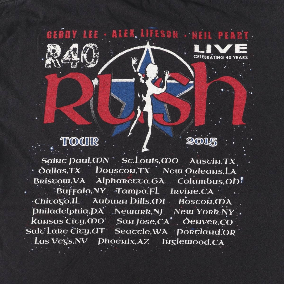 RUSH Band T-shirt, Men's L size unclear black type Vintage Second Hand