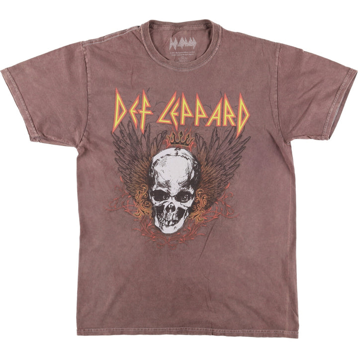 DEF LEPPARD Skull Pattern Band T-shirt, Men's S size cotton brown type Vintage Second Hand
