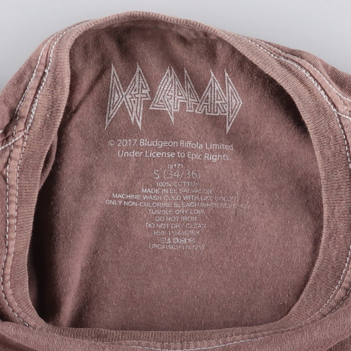 DEF LEPPARD Skull Pattern Band T-shirt, Men's S size cotton brown type Vintage Second Hand