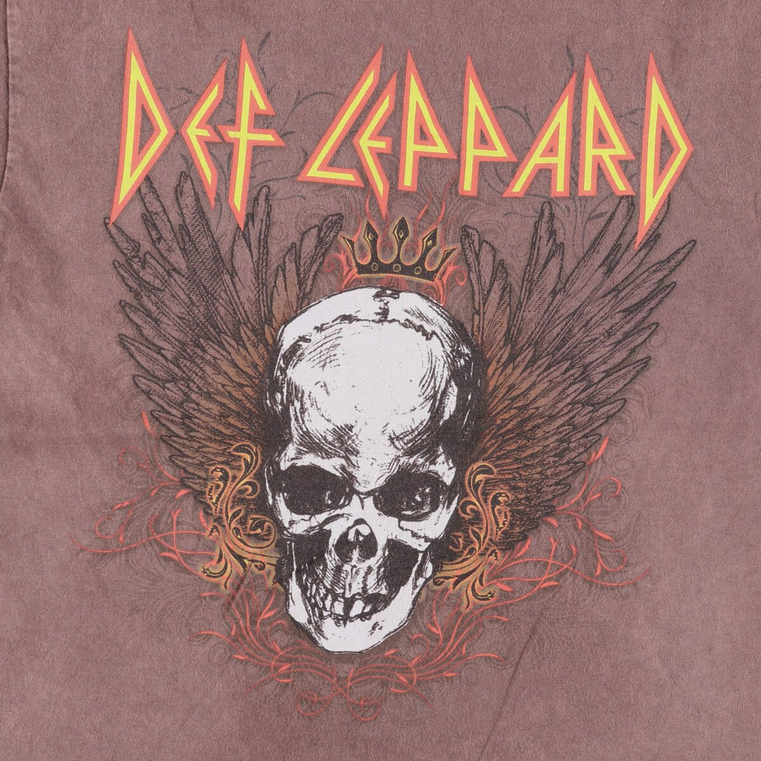 DEF LEPPARD Skull Pattern Band T-shirt, Men's S size cotton brown type Vintage Second Hand