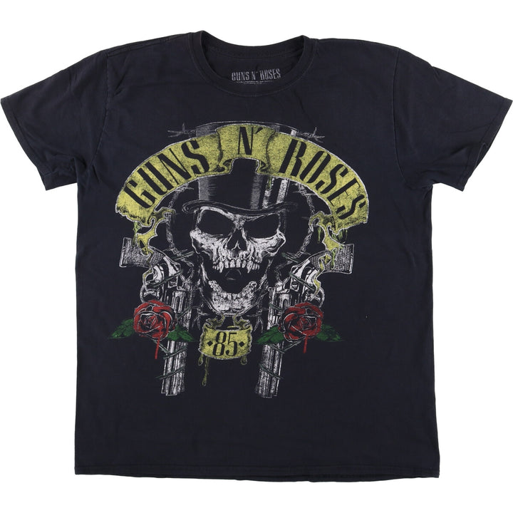 GUNS N' ROSES Skull Pattern Band T-shirt, Band Tee, Men's L size cotton black type Vintage Second Hand