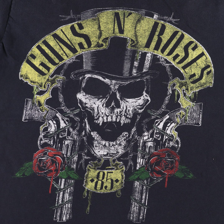 GUNS N' ROSES Skull Pattern Band T-shirt, Band Tee, Men's L size cotton black type Vintage Second Hand