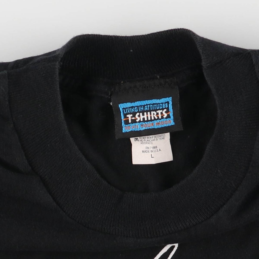 90'S Printed T-shirt Made in USA Men's L Size Vintage Single Stitch cotton black type Vintage Second Hand