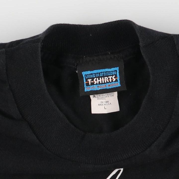 90'S Printed T-shirt Made in USA Men's L Size Vintage Single Stitch cotton black type Vintage Second Hand