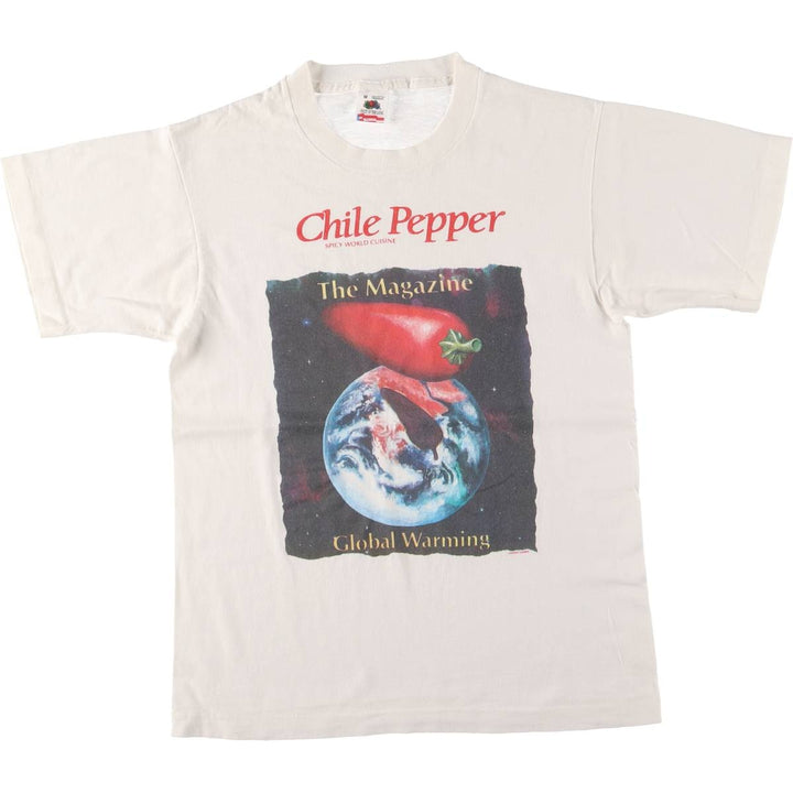Vintage 90'S Fruit of the Loom Chile Pepper Print T-Shirt Made in USA Men's M cotton white type Vintage Second Hand