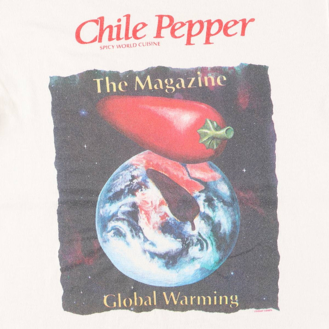 Vintage 90'S Fruit of the Loom Chile Pepper Print T-Shirt Made in USA Men's M cotton white type Vintage Second Hand