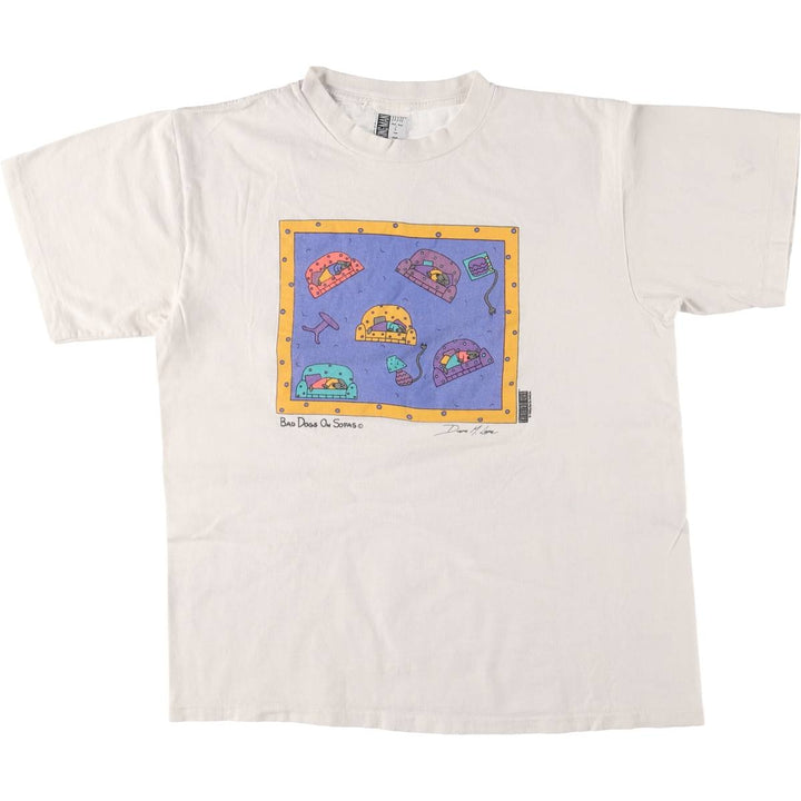 90'S Diane M Leve Art T-shirt Made in USA Men's L Size Vintage cotton white type Vintage Second Hand