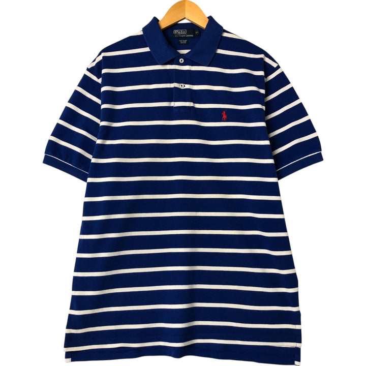 Ralph Lauren POLO by Ralph Lauren short sleeve striped polo shirt, men's XL size cotton blue type Vintage Second Hand
