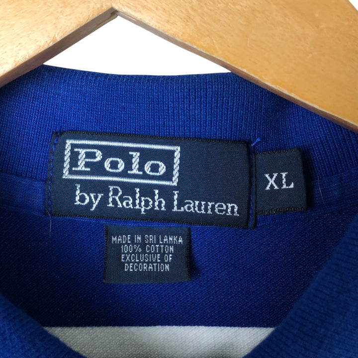 Ralph Lauren POLO by Ralph Lauren short sleeve striped polo shirt, men's XL size cotton blue type Vintage Second Hand