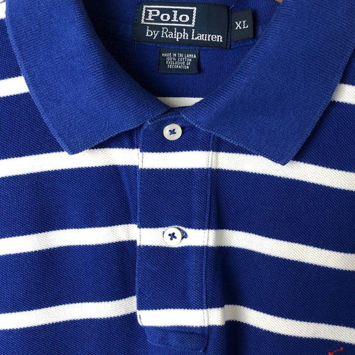 Ralph Lauren POLO by Ralph Lauren short sleeve striped polo shirt, men's XL size cotton blue type Vintage Second Hand