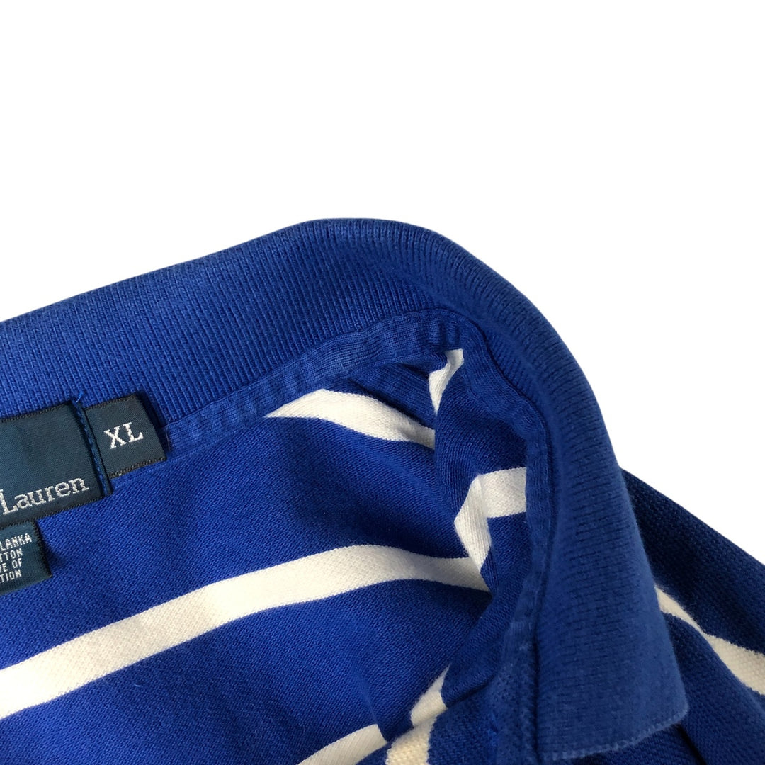 Ralph Lauren POLO by Ralph Lauren short sleeve striped polo shirt, men's XL size cotton blue type Vintage Second Hand