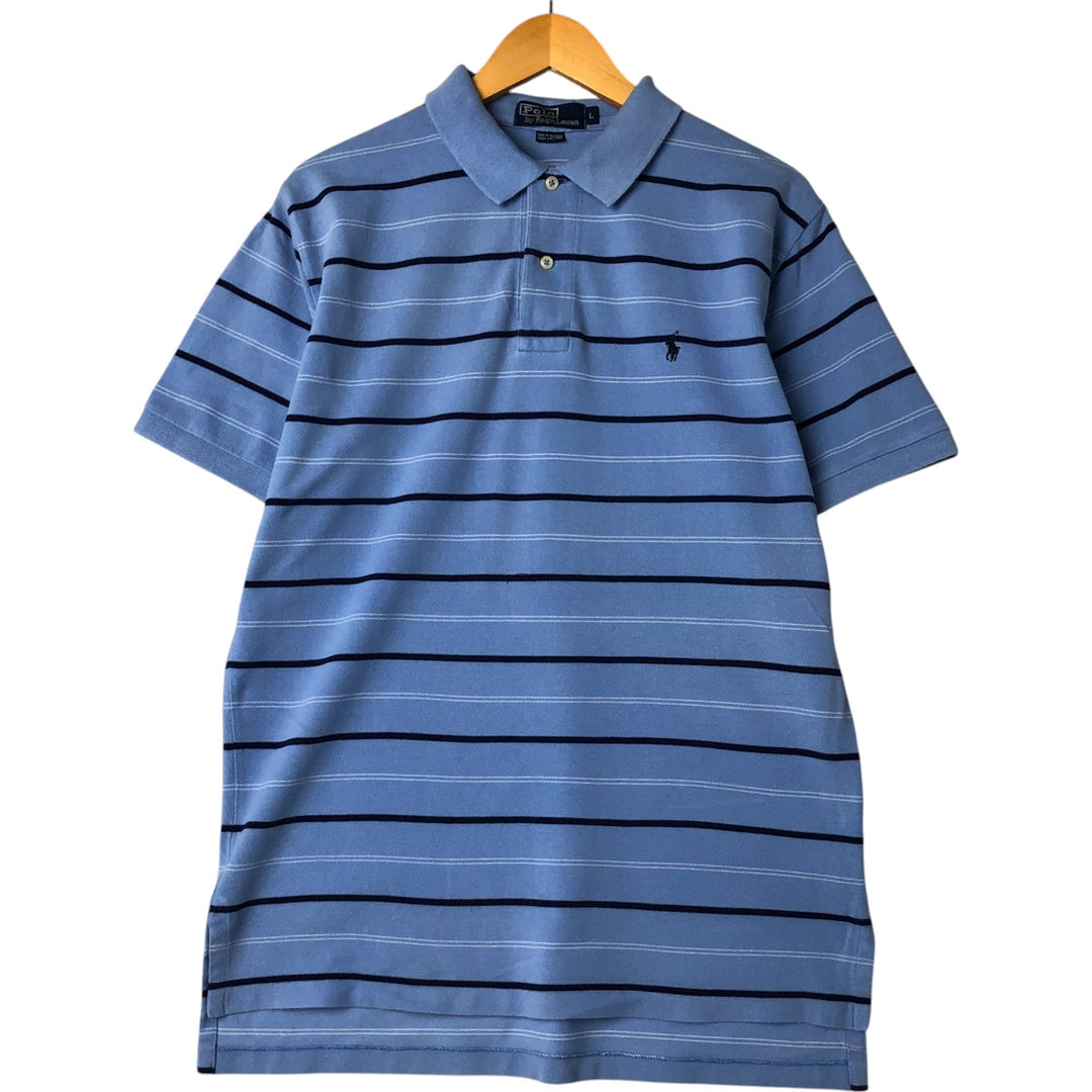 Ralph Lauren POLO by Ralph Lauren short sleeve striped polo shirt, men's size L cotton Blue type light blue Vintage Second Hand