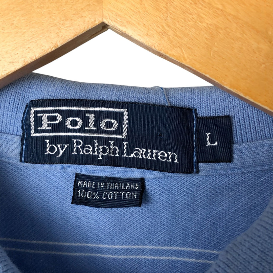 Ralph Lauren POLO by Ralph Lauren short sleeve striped polo shirt, men's size L cotton Blue type light blue Vintage Second Hand