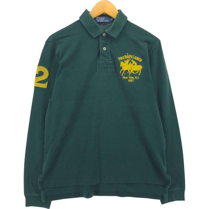 Ralph Lauren POLO by Ralph Lauren CUSTOM FIT long sleeve polo shirt, men's size M cotton Green type dark green Vintage Second Hand