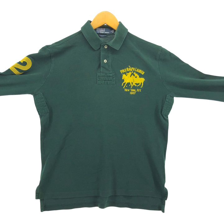 Ralph Lauren POLO by Ralph Lauren CUSTOM FIT long sleeve polo shirt, men's size M cotton Green type dark green Vintage Second Hand