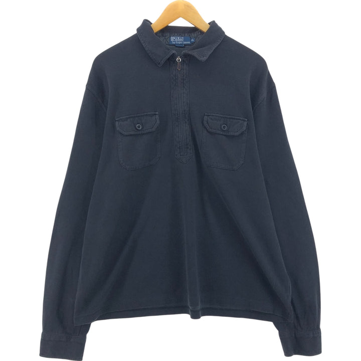 Ralph Lauren POLO by Ralph Lauren Collared Half Zip Long T-Shirt Long T Men's XL cotton black type Vintage Second Hand