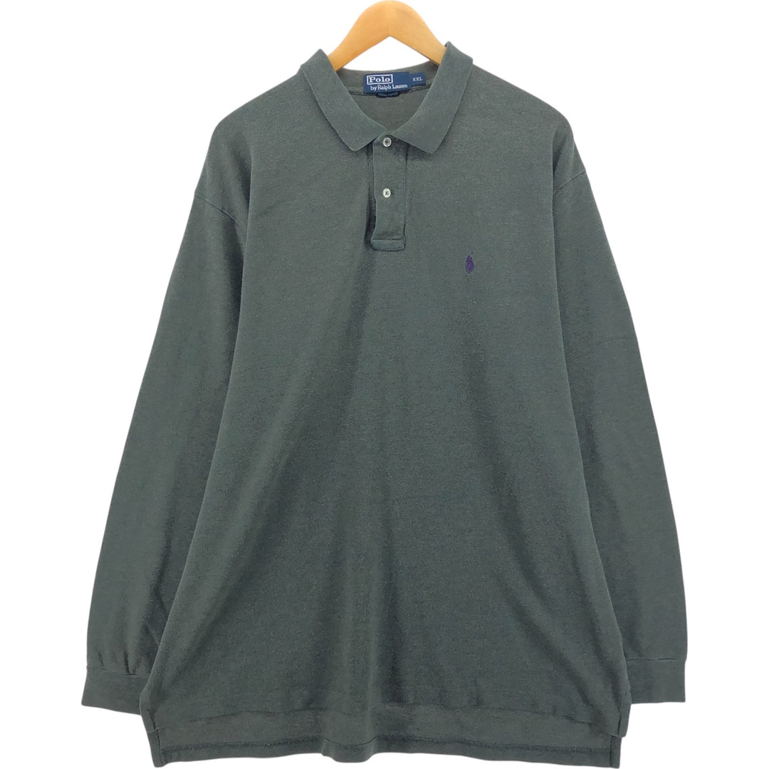 Ralph Lauren POLO by Ralph Lauren long sleeve polo shirt, men's size XXL cotton Khaki type Vintage Second Hand