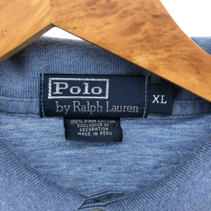 Ralph Lauren POLO by Ralph Lauren short sleeve polo shirt, men's XL size Pima Cotton Blue type light blue Vintage Second Hand