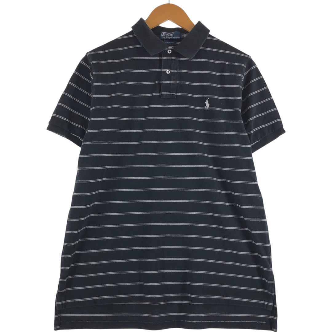 Ralph Lauren POLO by Ralph Lauren CUSTOM FIT short sleeve striped polo shirt men's XL size cotton black type Vintage Second Hand