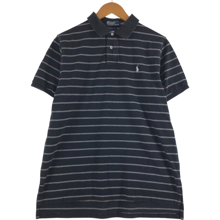Ralph Lauren POLO by Ralph Lauren CUSTOM FIT short sleeve striped polo shirt men's XL size cotton black type Vintage Second Hand