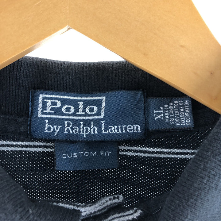Ralph Lauren POLO by Ralph Lauren CUSTOM FIT short sleeve striped polo shirt men's XL size cotton black type Vintage Second Hand
