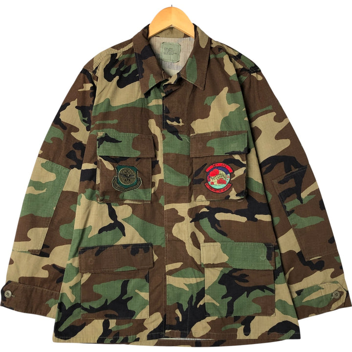 90'S US Military Genuine Camouflage Pattern Woodland Camo Ripstop BDU Military Jacket Made in USA MEDIUM-REGULAR Men's M Nylon Khaki type Vintage Second Hand