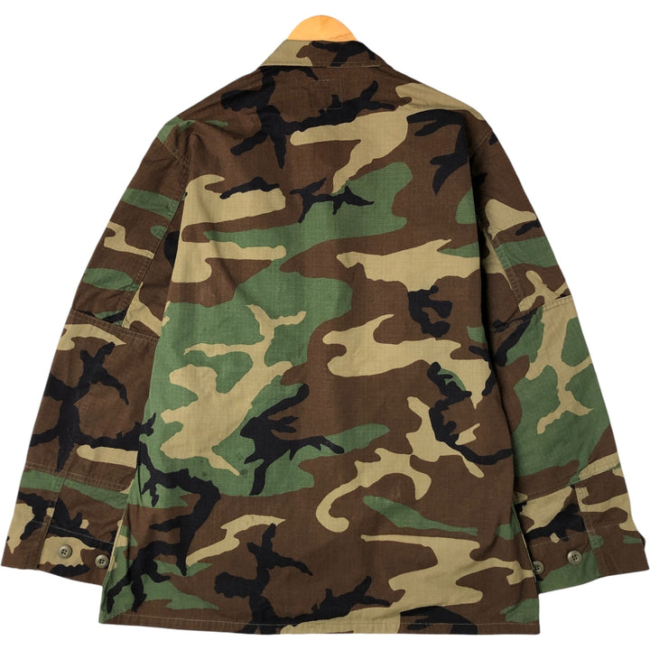 90'S US Military Genuine Camouflage Pattern Woodland Camo Ripstop BDU Military Jacket Made in USA MEDIUM-REGULAR Men's M Nylon Khaki type Vintage Second Hand