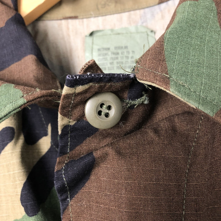 90'S US Military Genuine Camouflage Pattern Woodland Camo Ripstop BDU Military Jacket Made in USA MEDIUM-REGULAR Men's M Nylon Khaki type Vintage Second Hand