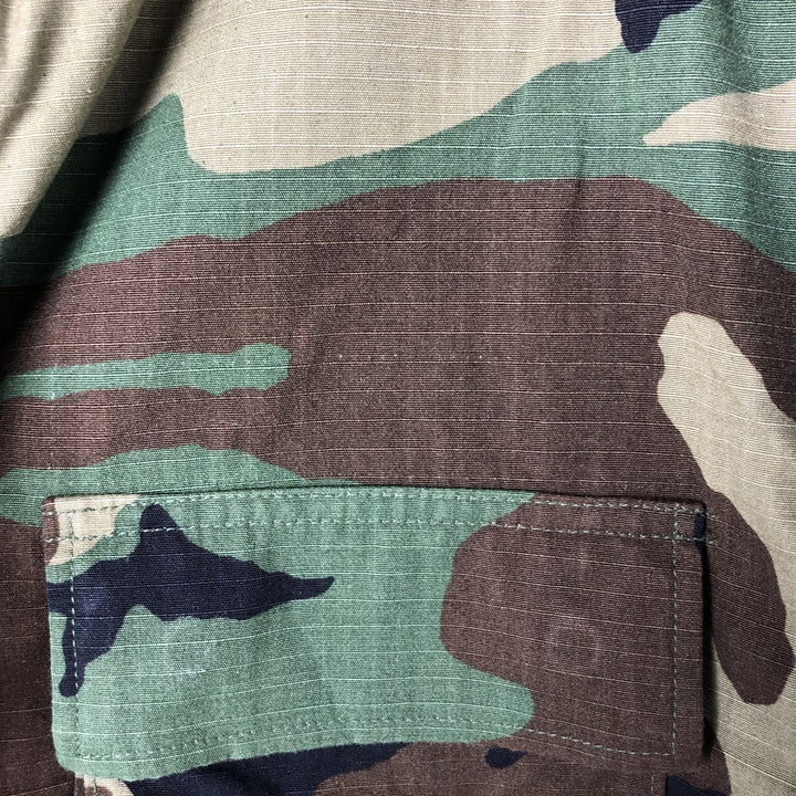 90'S US Military Genuine Camouflage Pattern Woodland Camo Ripstop BDU Military Jacket Made in USA MEDIUM-REGULAR Men's M Nylon Khaki type Vintage Second Hand