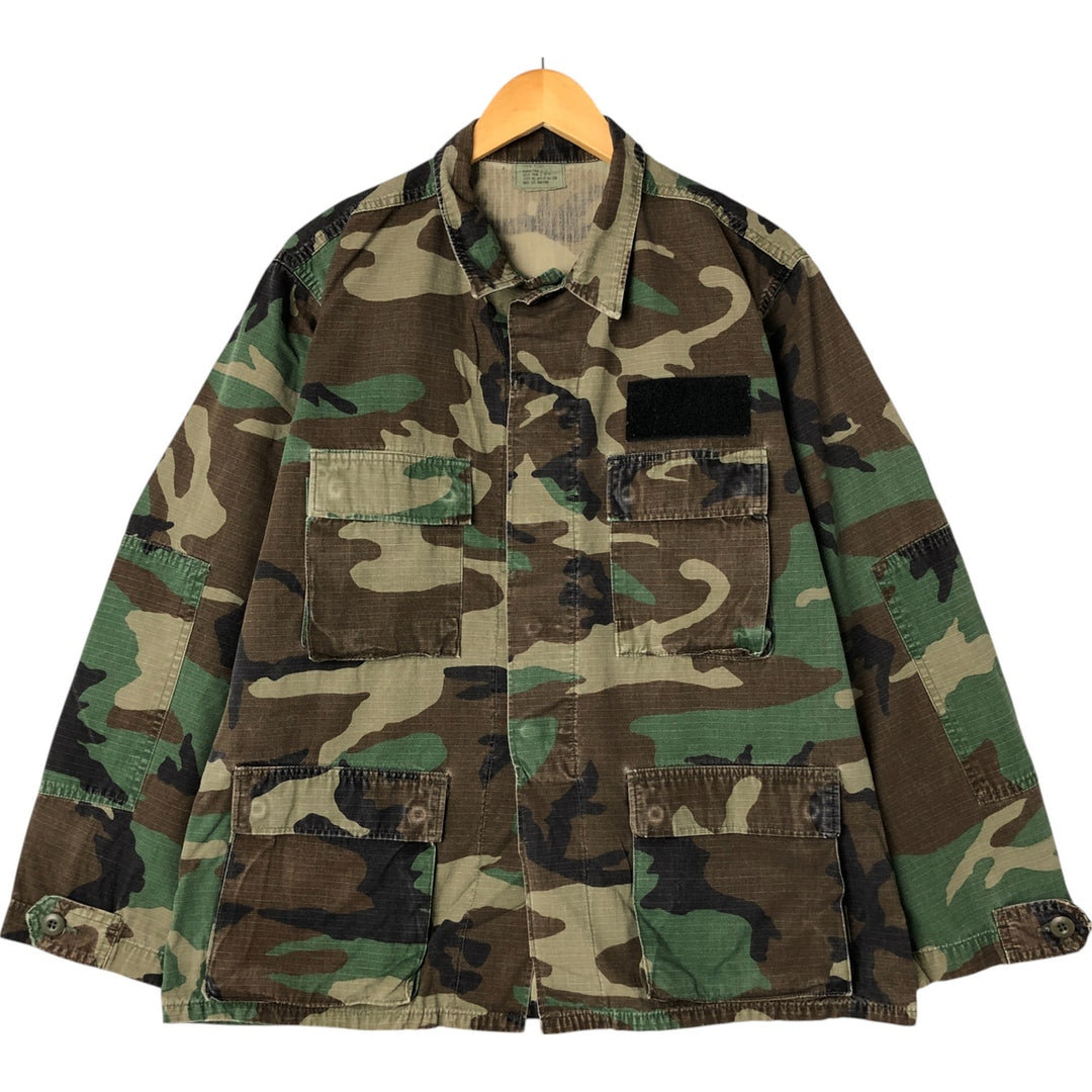 90'S US Military Genuine Camouflage Pattern Woodland Camo Ripstop BDU Military Jacket Made in USA MEDIUM-REGULAR Men's M cotton Khaki type Vintage Second Hand
