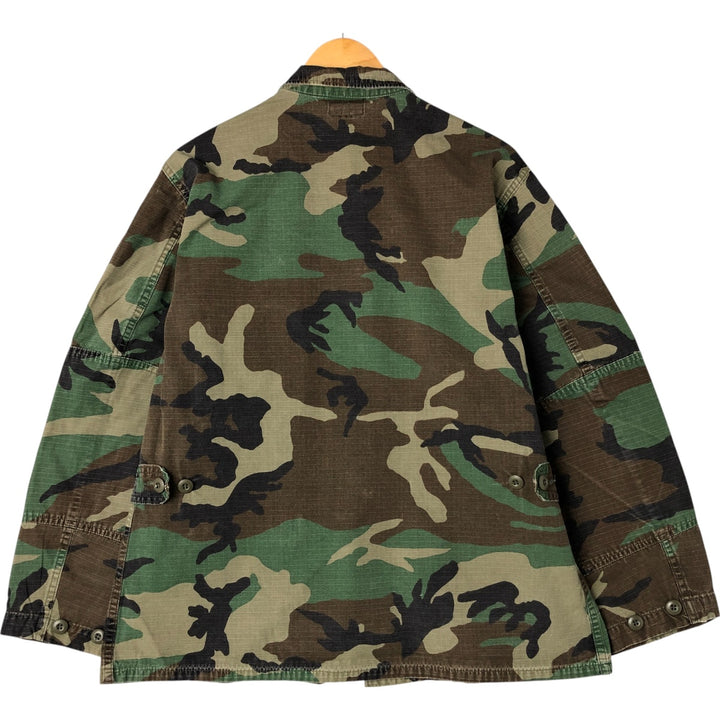 90'S US Military Genuine Camouflage Pattern Woodland Camo Ripstop BDU Military Jacket Made in USA MEDIUM-REGULAR Men's M cotton Khaki type Vintage Second Hand