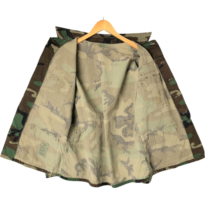 90'S US Military Genuine Camouflage Pattern Woodland Camo Ripstop BDU Military Jacket Made in USA MEDIUM-REGULAR Men's M cotton Khaki type Vintage Second Hand