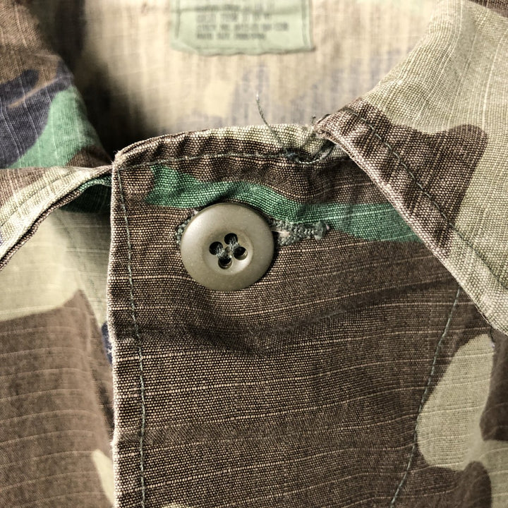 90'S US Military Genuine Camouflage Pattern Woodland Camo Ripstop BDU Military Jacket Made in USA MEDIUM-REGULAR Men's M cotton Khaki type Vintage Second Hand