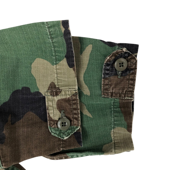 90'S US Military Genuine Camouflage Pattern Woodland Camo Ripstop BDU Military Jacket Made in USA MEDIUM-REGULAR Men's M cotton Khaki type Vintage Second Hand