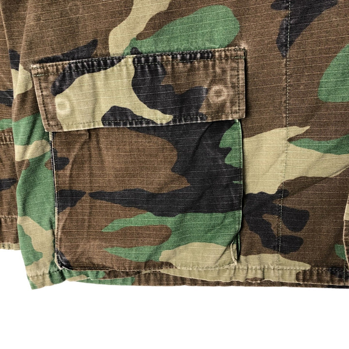 90'S US Military Genuine Camouflage Pattern Woodland Camo Ripstop BDU Military Jacket Made in USA MEDIUM-REGULAR Men's M cotton Khaki type Vintage Second Hand