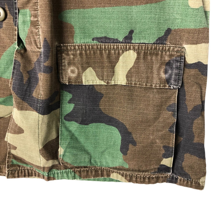 90'S US Military Genuine Camouflage Pattern Woodland Camo Ripstop BDU Military Jacket Made in USA MEDIUM-REGULAR Men's M cotton Khaki type Vintage Second Hand