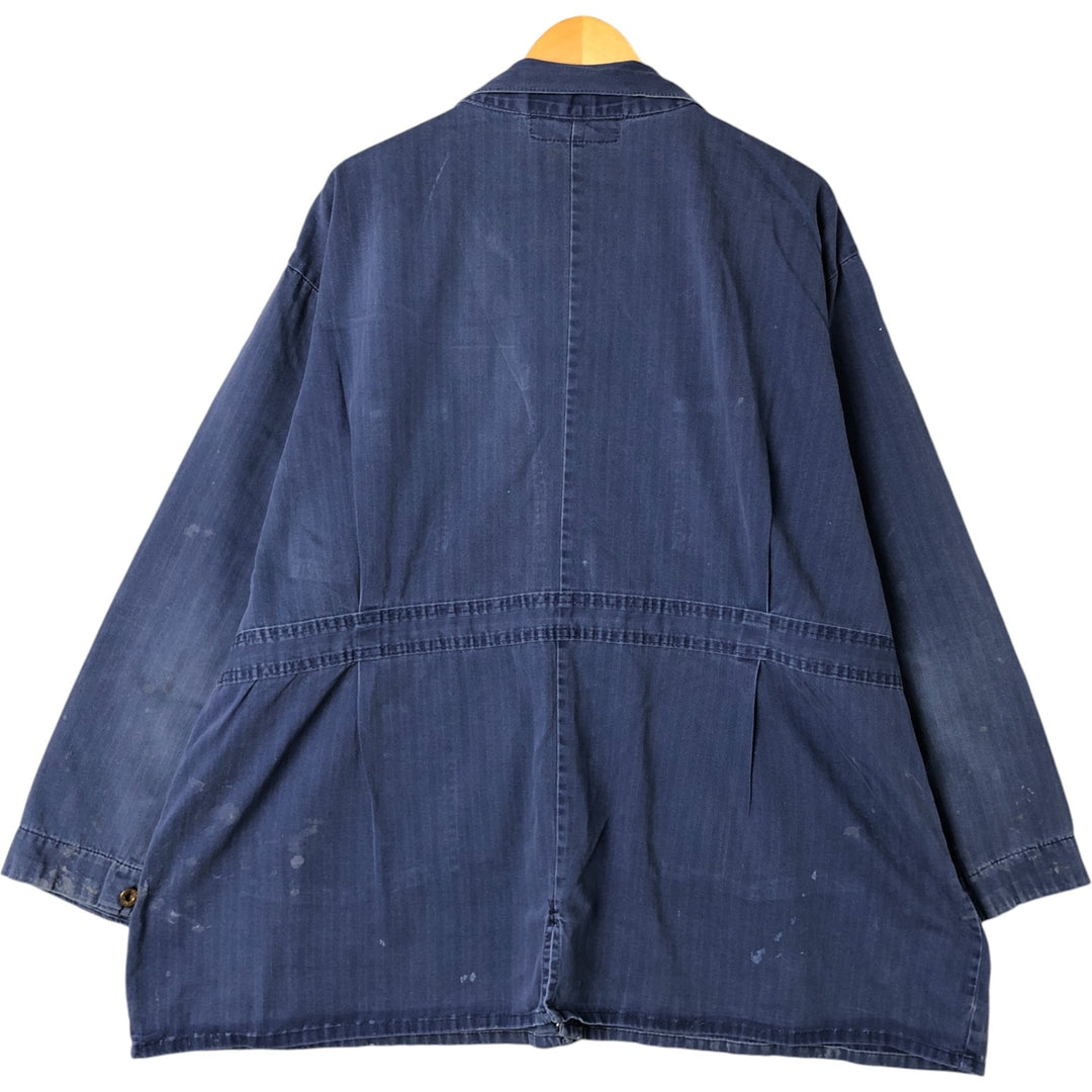 Big Size Universal Overalls HBT Painted Herringbone Twill Work Jacket Made in USA Men's XXXXL cotton navy blue type Vintage Second Hand