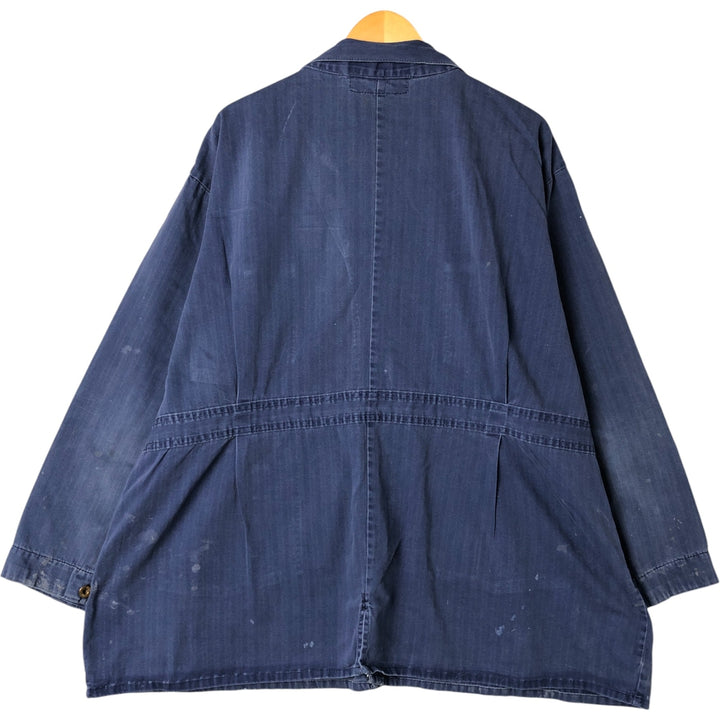 Big Size Universal Overalls HBT Painted Herringbone Twill Work Jacket Made in USA Men's XXXXL cotton navy blue type Vintage Second Hand