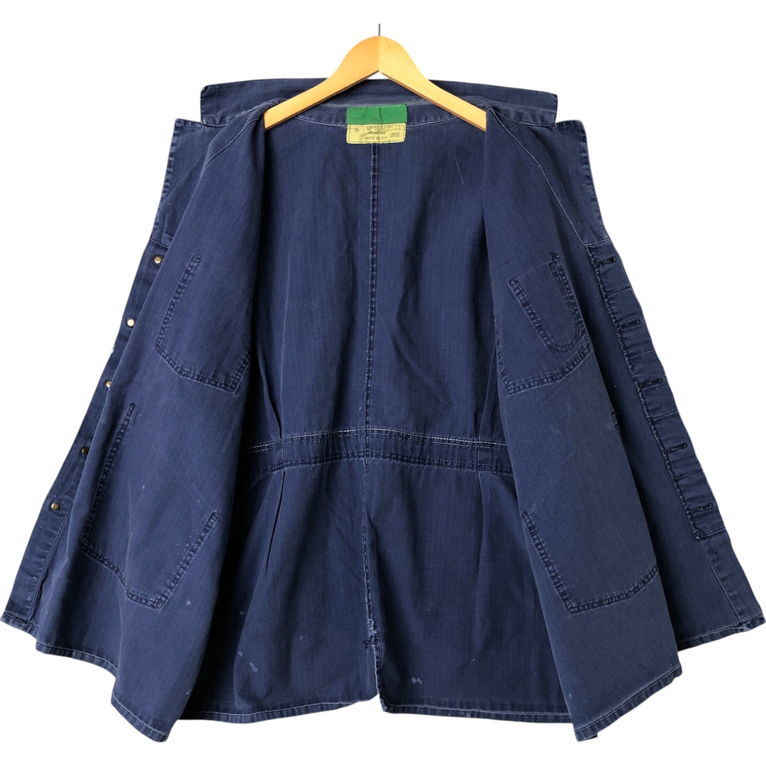 Big Size Universal Overalls HBT Painted Herringbone Twill Work Jacket Made in USA Men's XXXXL cotton navy blue type Vintage Second Hand