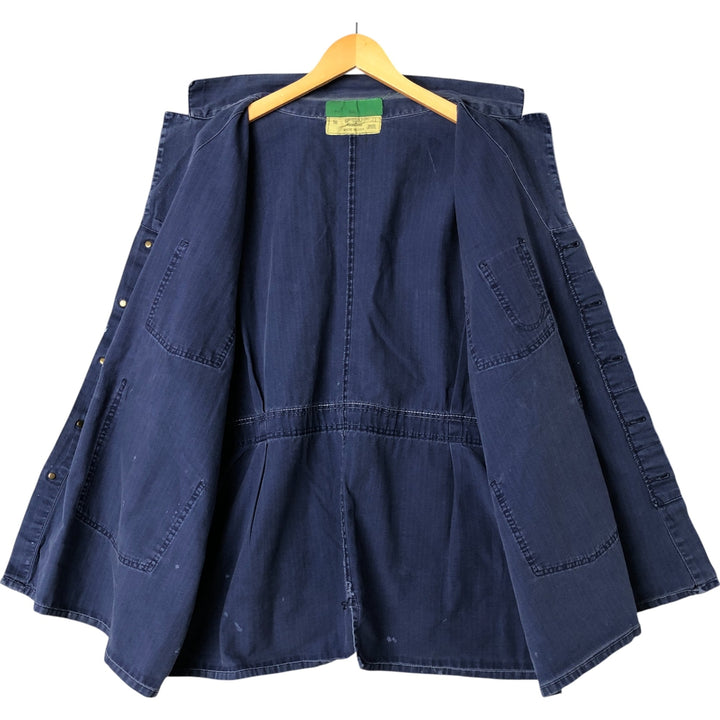 Big Size Universal Overalls HBT Painted Herringbone Twill Work Jacket Made in USA Men's XXXXL cotton navy blue type Vintage Second Hand