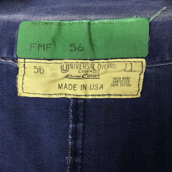 Big Size Universal Overalls HBT Painted Herringbone Twill Work Jacket Made in USA Men's XXXXL cotton navy blue type Vintage Second Hand